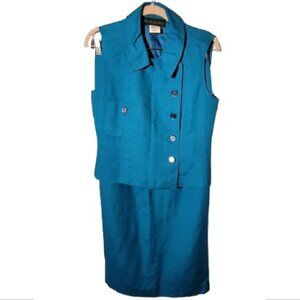Harve' Bernard 2-Piece Skirt Set Lined Linen/Rayon Blend Turquoise Size 8